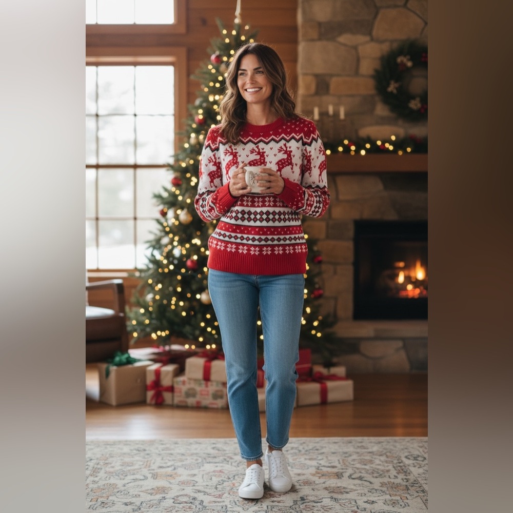 Charter Club Red and White Reindeer Sweater